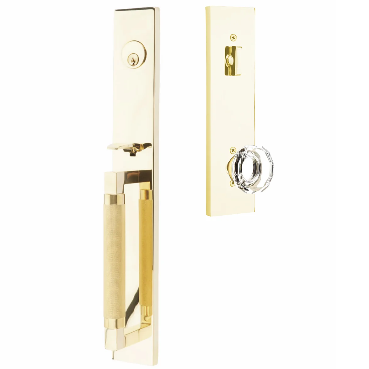 Emtek Hercules Knurled Tubular Entry Set Full Length with Lowell Glass Knob