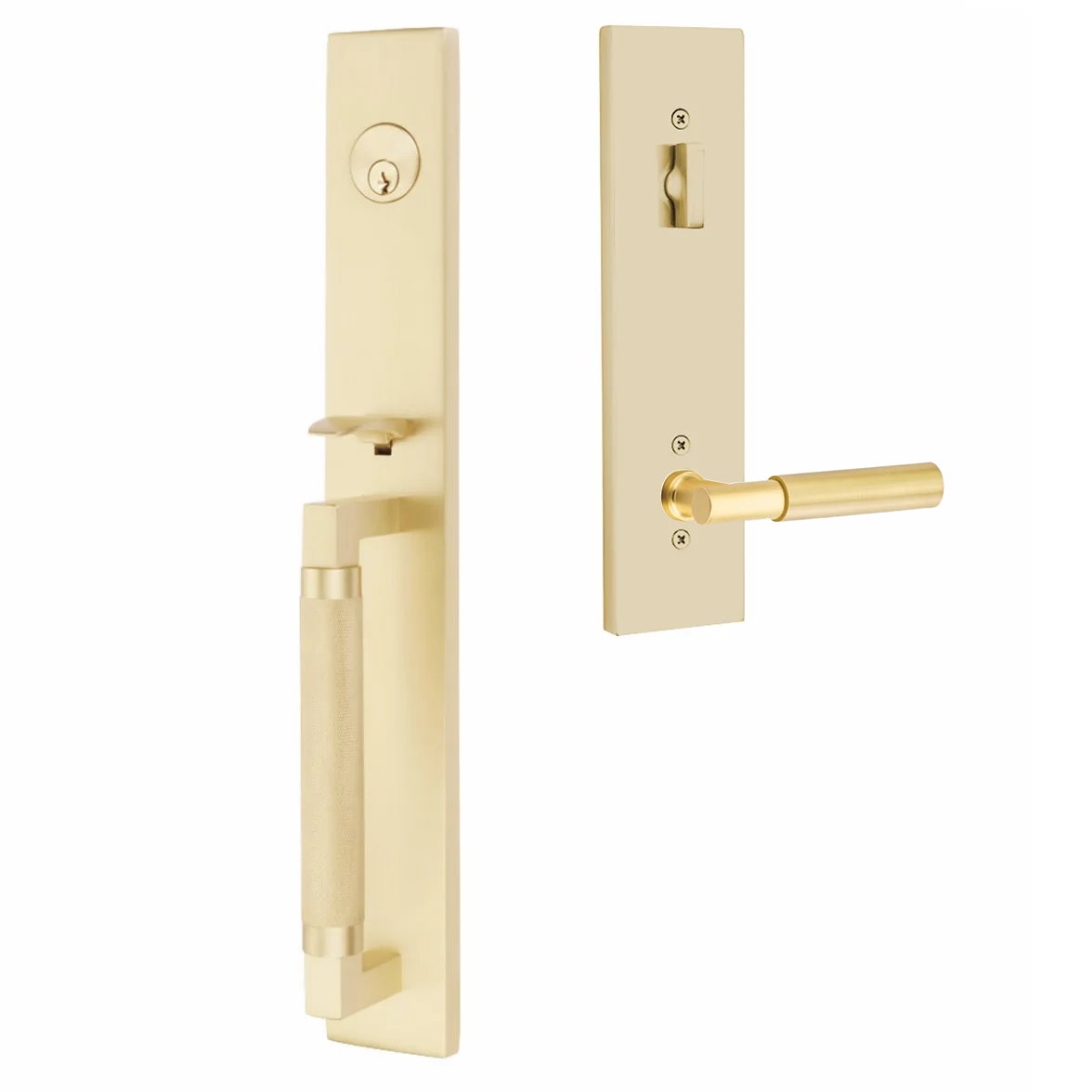 Emtek Hercules Knurled Tubular Entry Set Full Length with Myles Lever