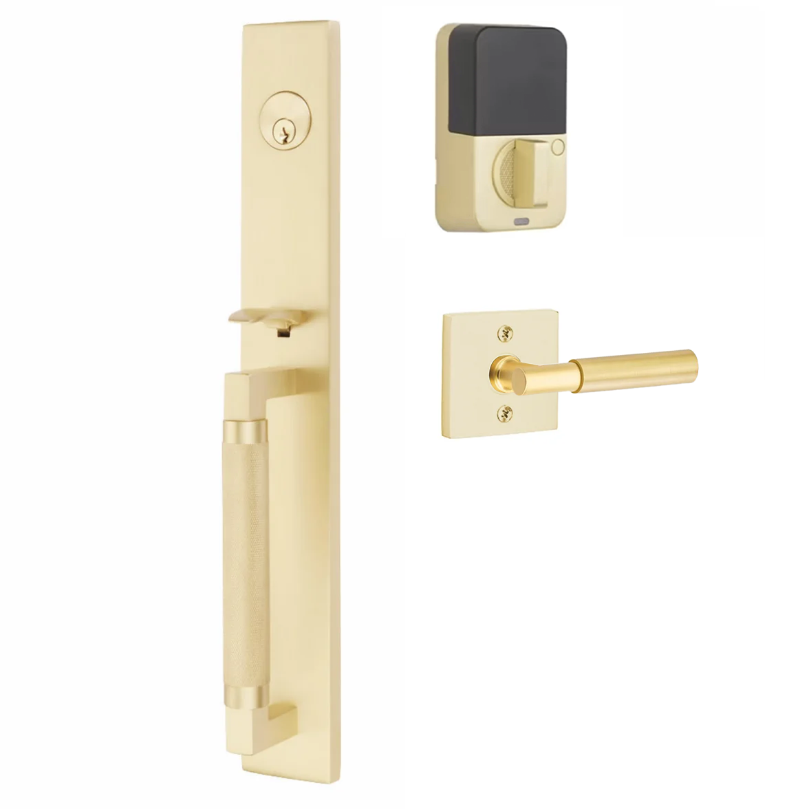 Emtek Hercules Knurled Tubular Entry Set Full Length with Myles Lever