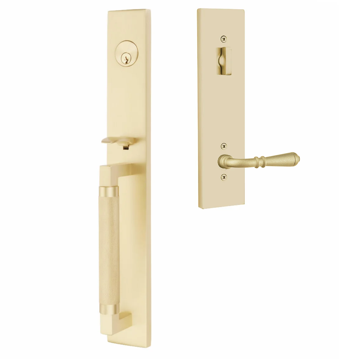 Emtek Hercules Knurled Tubular Entry Set Full Length with Normandy Lever