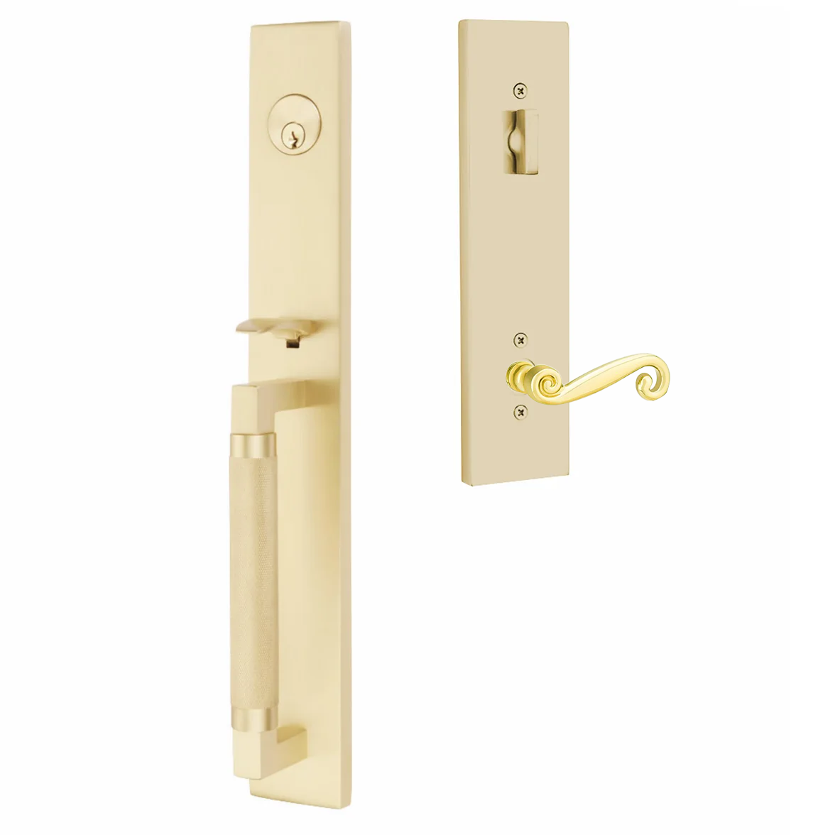 Emtek Hercules Knurled Tubular Entry Set Full Length with Rustic Lever