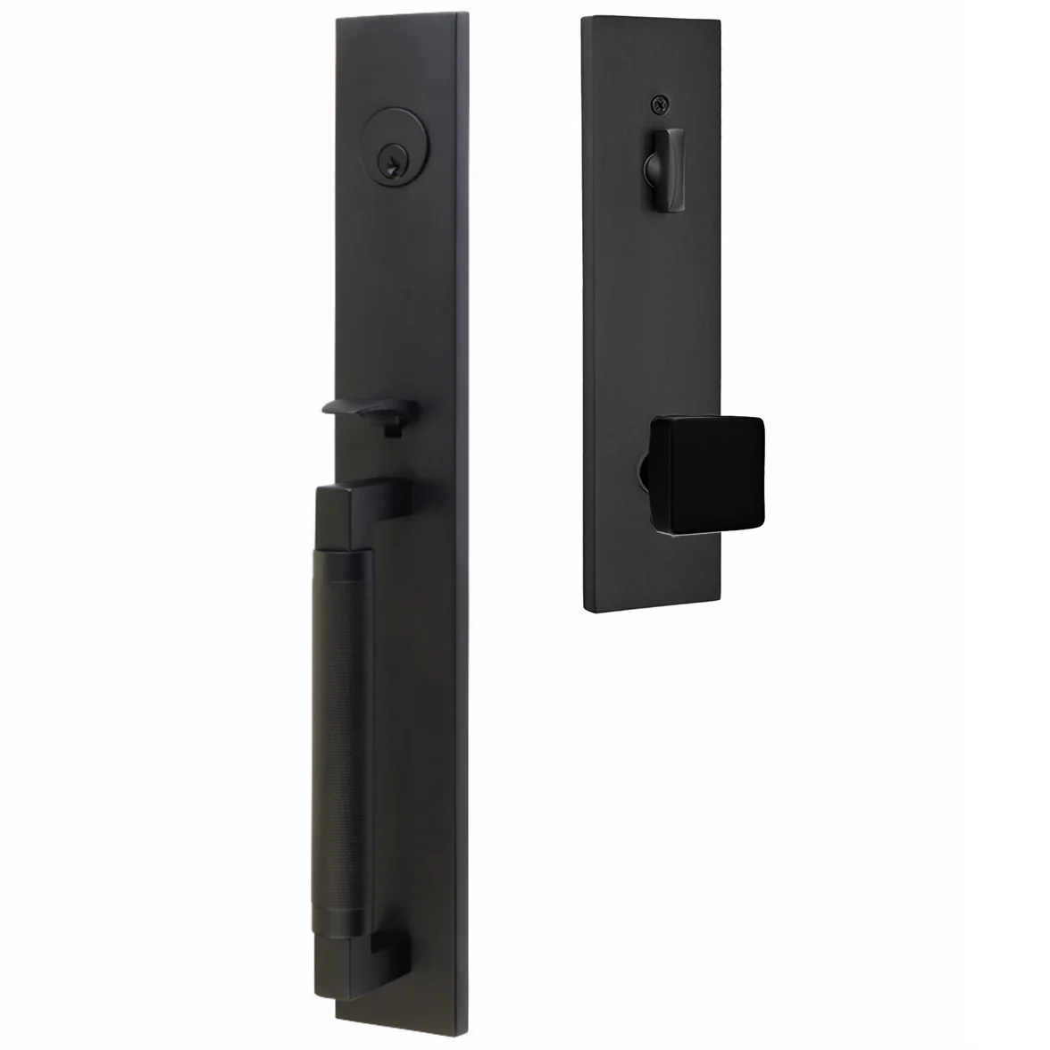 Emtek Hercules Knurled Tubular Entry Set Full Length with Square Knob