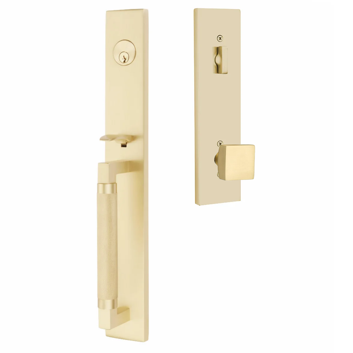 Emtek Hercules Knurled Tubular Entry Set Full Length with Square Knob