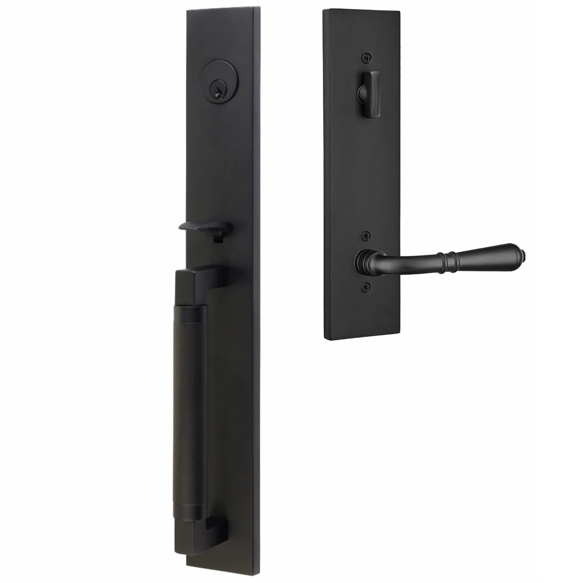 Emtek Hercules Knurled Tubular Entry Set Full Length with Turino Lever