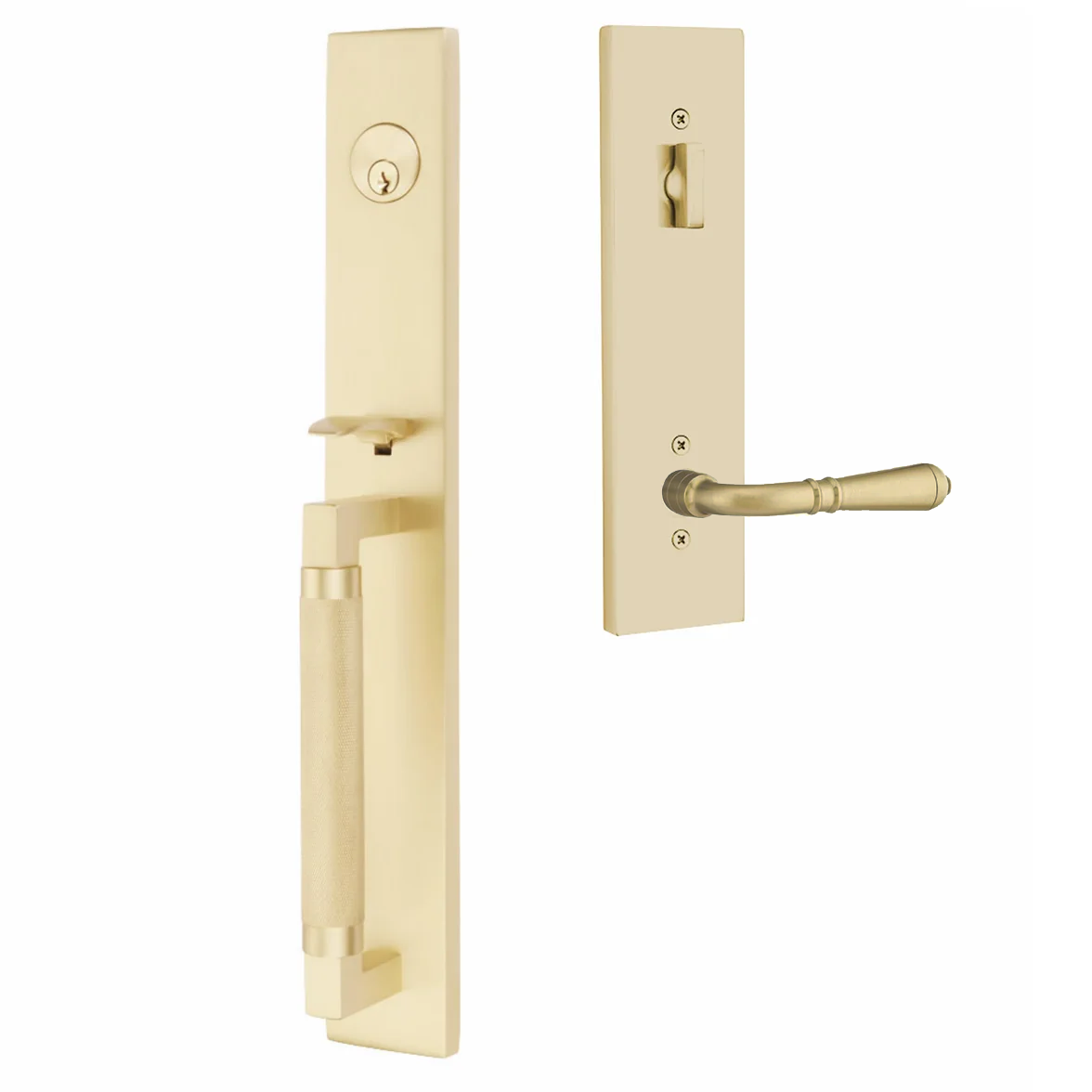 Emtek Hercules Knurled Tubular Entry Set Full Length with Turino Lever