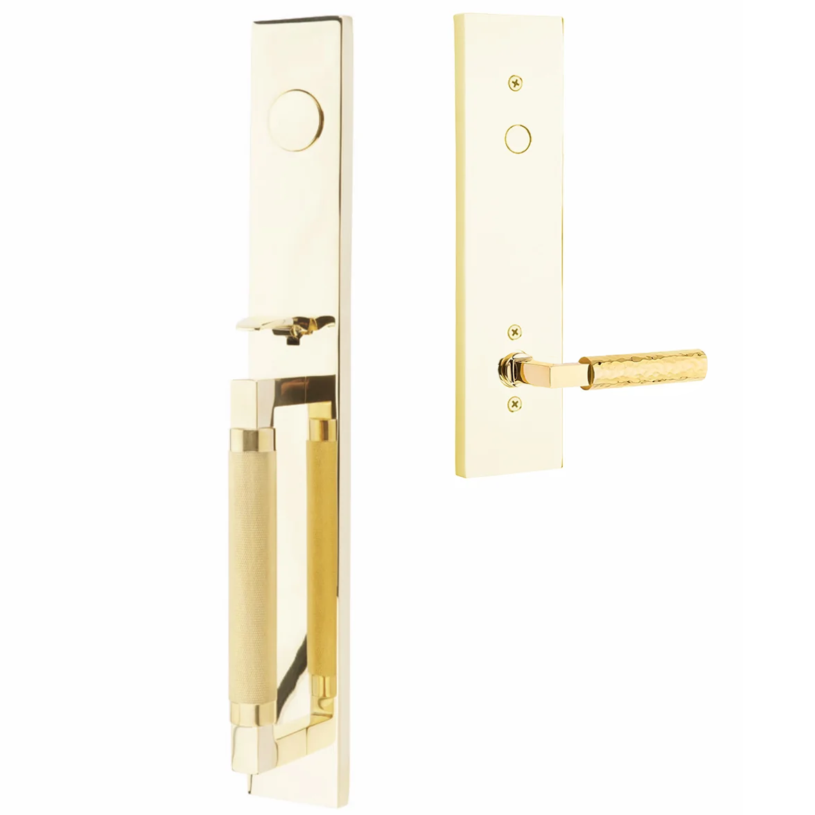 Emtek Hercules Knurled Tubular Entry Set Full Length with Hammered Lever