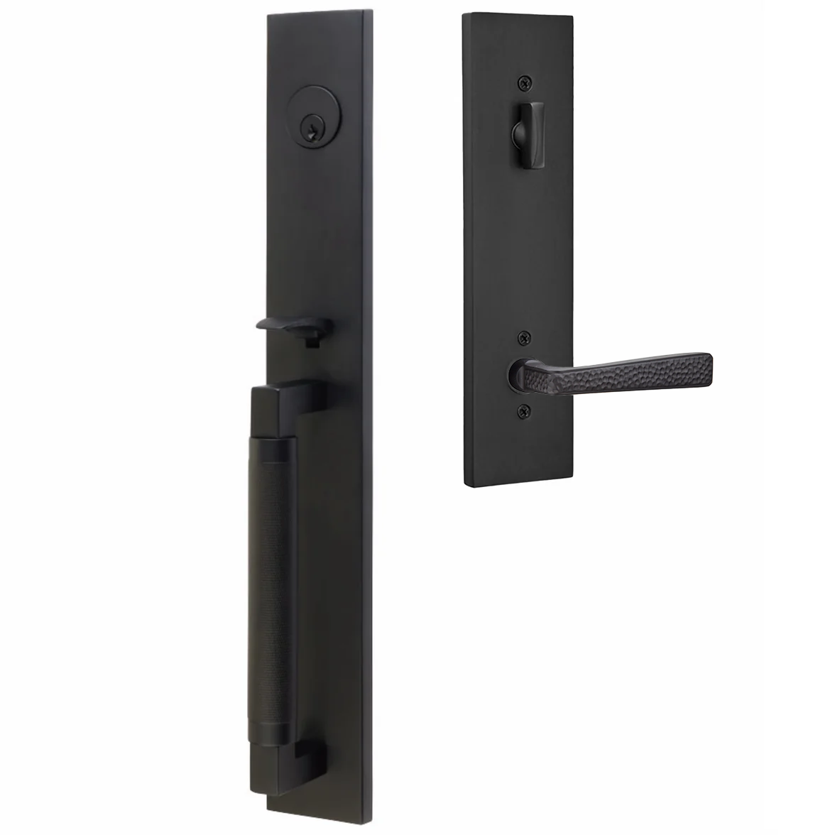 Emtek Hercules Knurled Tubular Entry Set Full Length with Hammered Lever