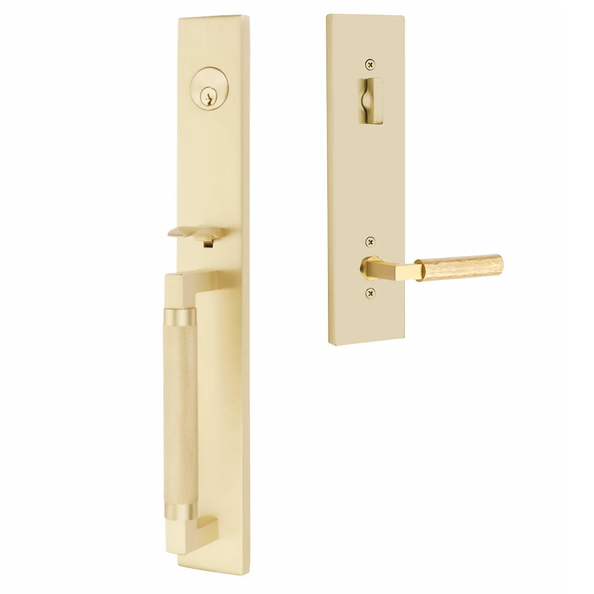 Emtek Hercules Knurled Tubular Entry Set Full Length with Hammered Lever