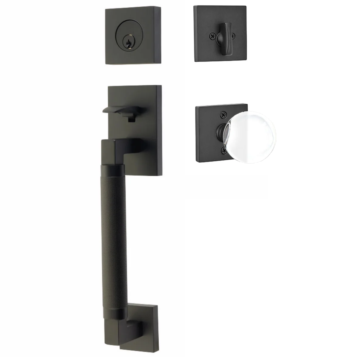 Emtek Hercules Knurled Tubular Entry Set Sectional with Bristol Glass Knob