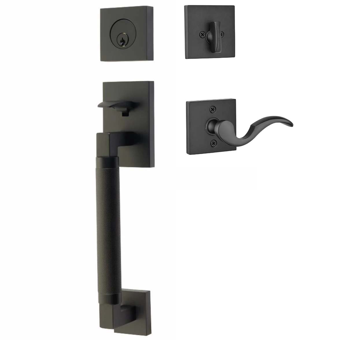 Emtek Hercules Knurled Tubular Entry Set Sectional with Cortina Lever