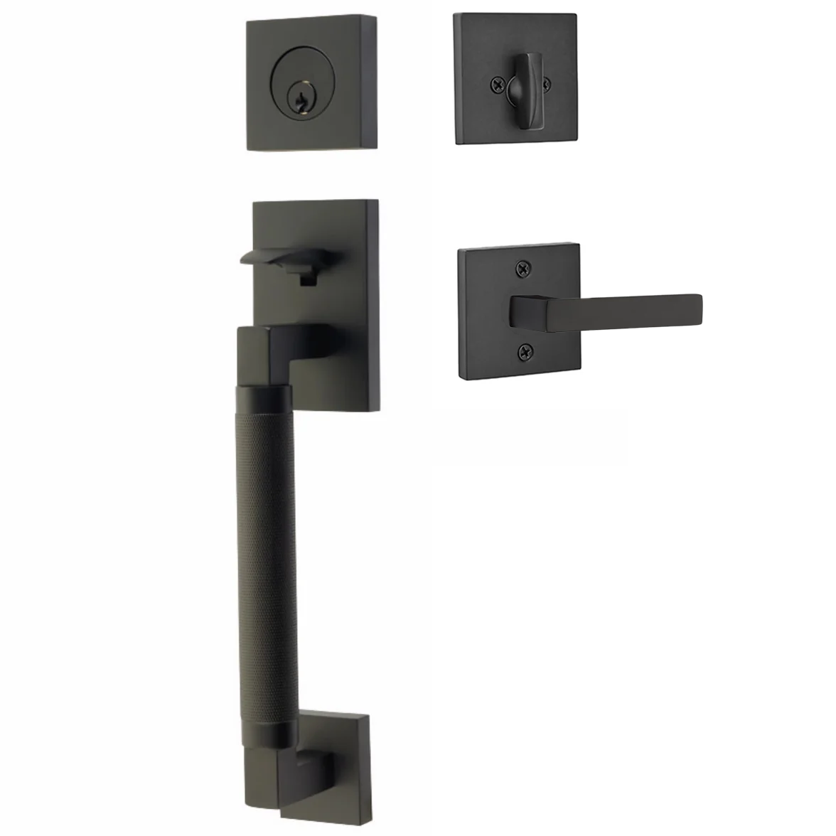 Emtek Hercules Knurled Tubular Entry Set Sectional with Dumont Lever