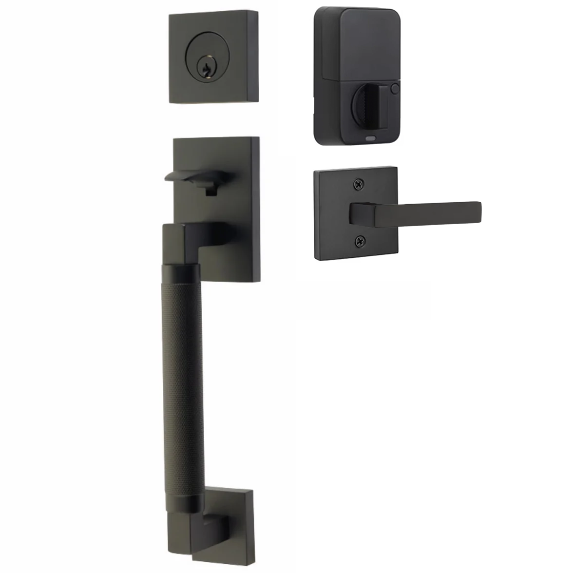 Emtek Hercules Knurled Tubular Entry Set Sectional with Dumont Lever