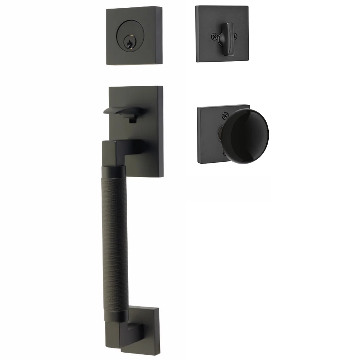 Emtek Hercules Knurled Tubular Entry Set Sectional with Ebony Porcelain Knob