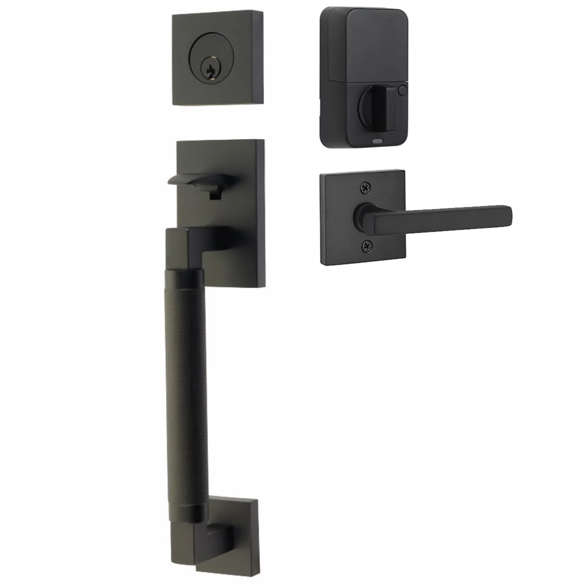 Emtek Hercules Knurled Tubular Entry Set Sectional with Freestone Lever