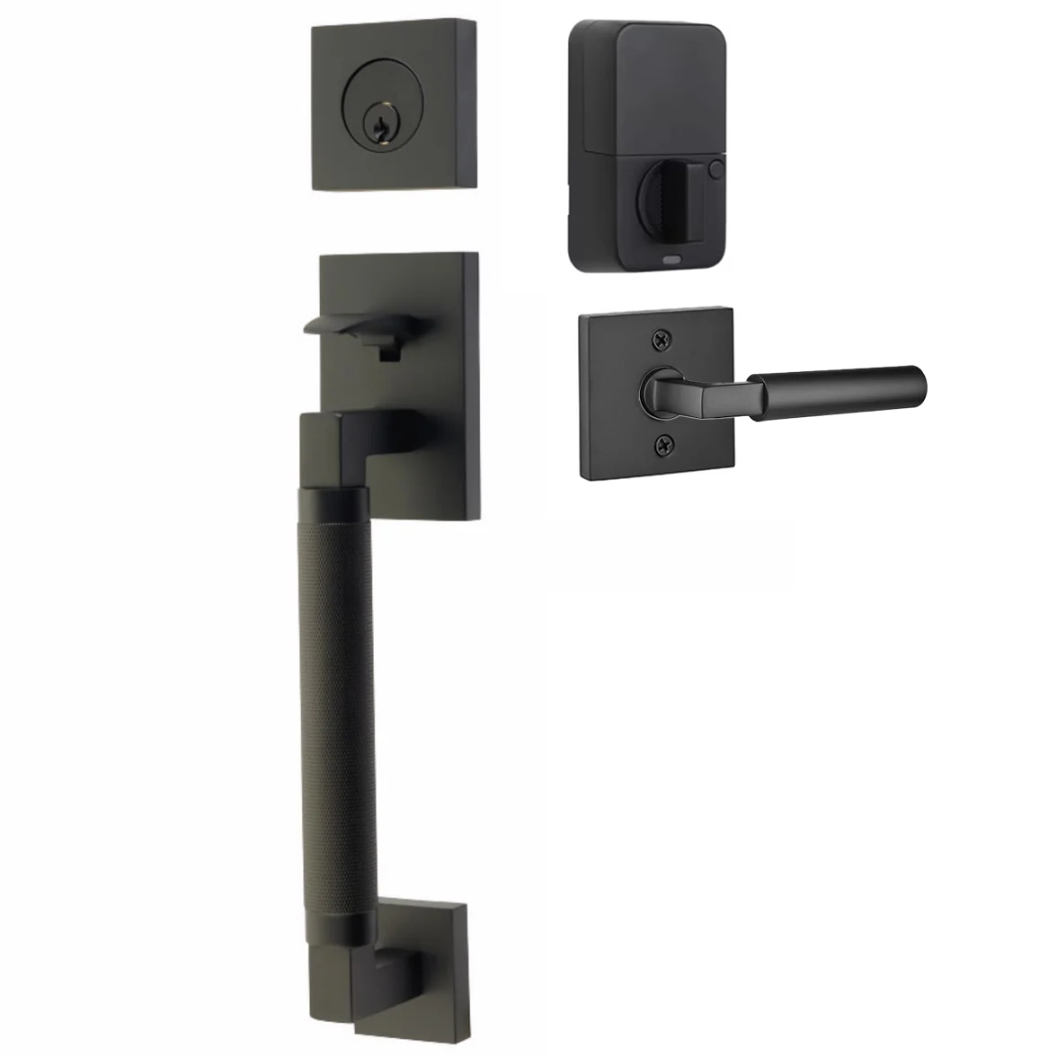 Emtek Hercules Knurled Tubular Entry Set Sectional with Hercules Lever