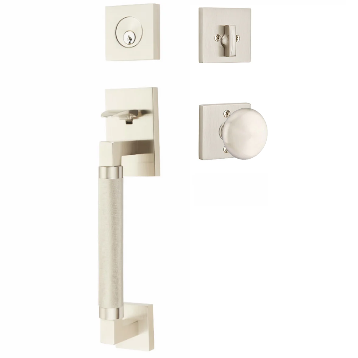 Emtek Hercules Knurled Tubular Entry Set Sectional with Providence Knob