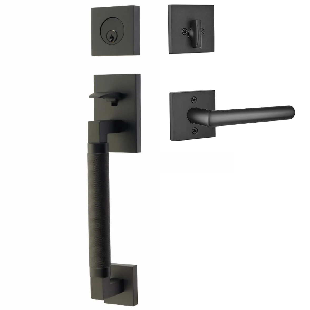 Emtek Hercules Knurled Tubular Entry Set Sectional with Stuttgart Lever