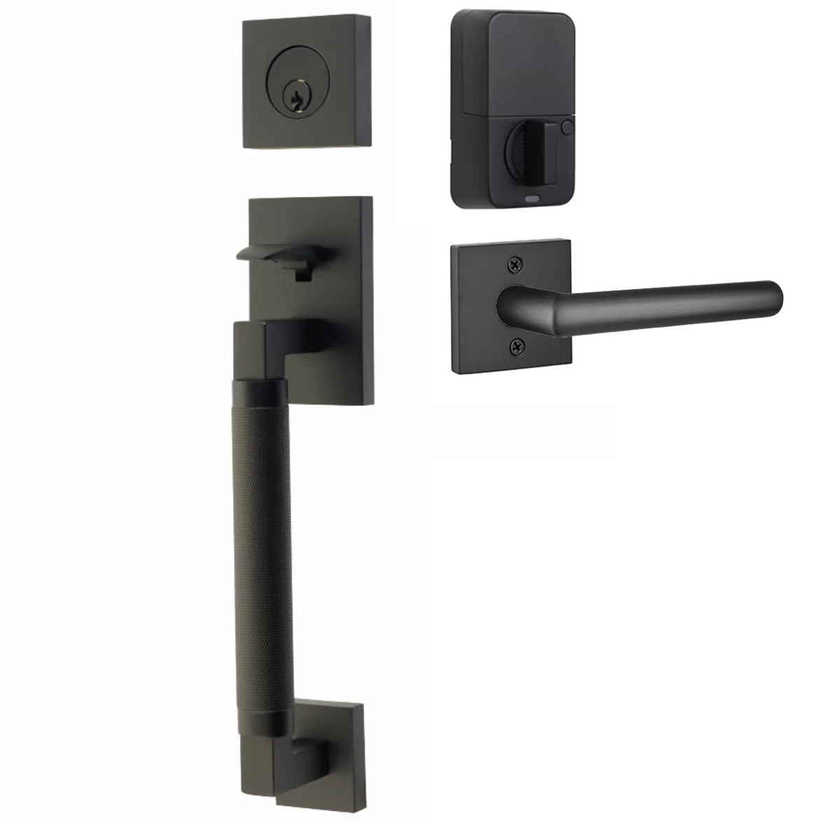 Emtek Hercules Knurled Tubular Entry Set Sectional with Stuttgart Lever