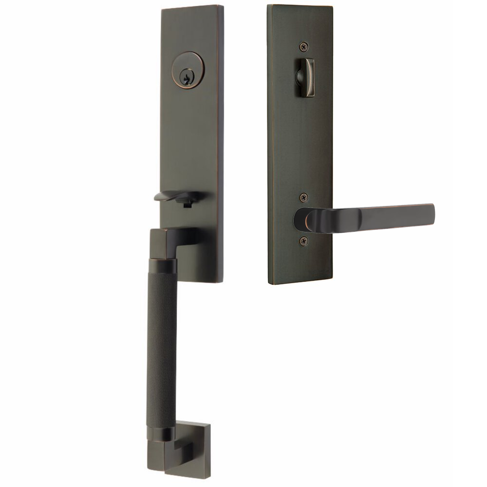 Emtek Hercules Knurled Tubular Entry Set Sectional with Aston Lever