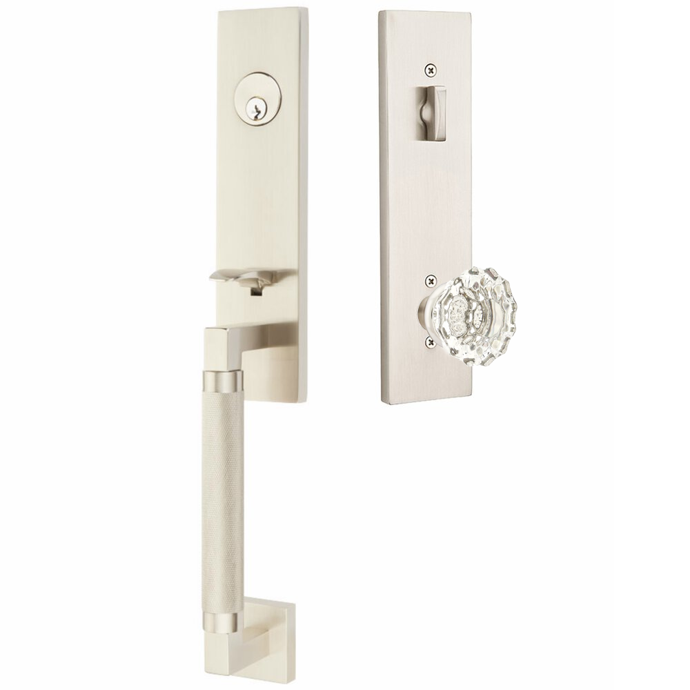 Emtek Hercules Knurled Tubular Entry Set Sectional with Astoria Glass Knob