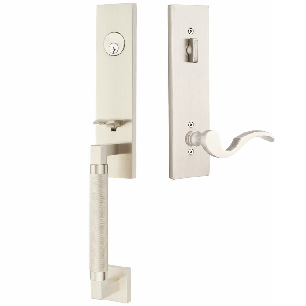 Emtek Hercules Knurled Tubular Entry Set Sectional with Cortina Lever