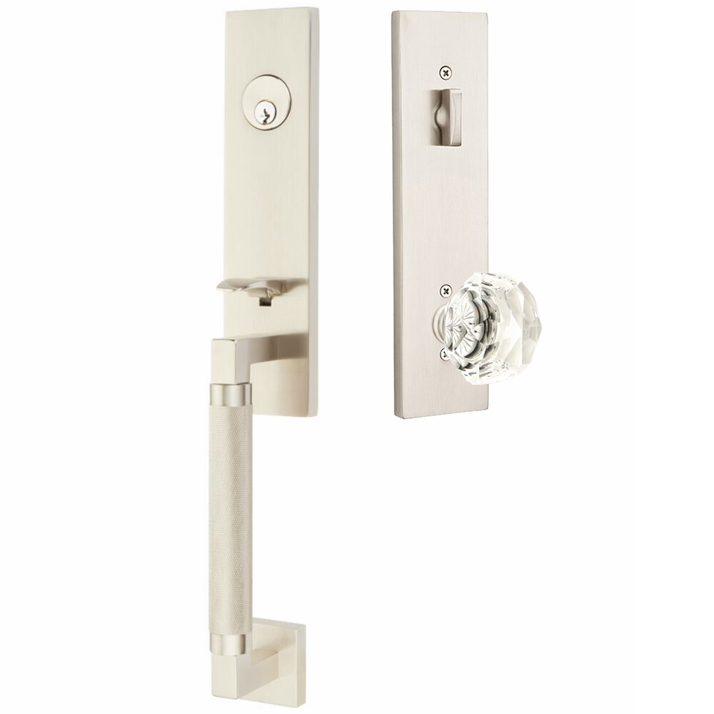 Emtek Hercules Knurled Tubular Entry Set Sectional with Diamond Glass Knob