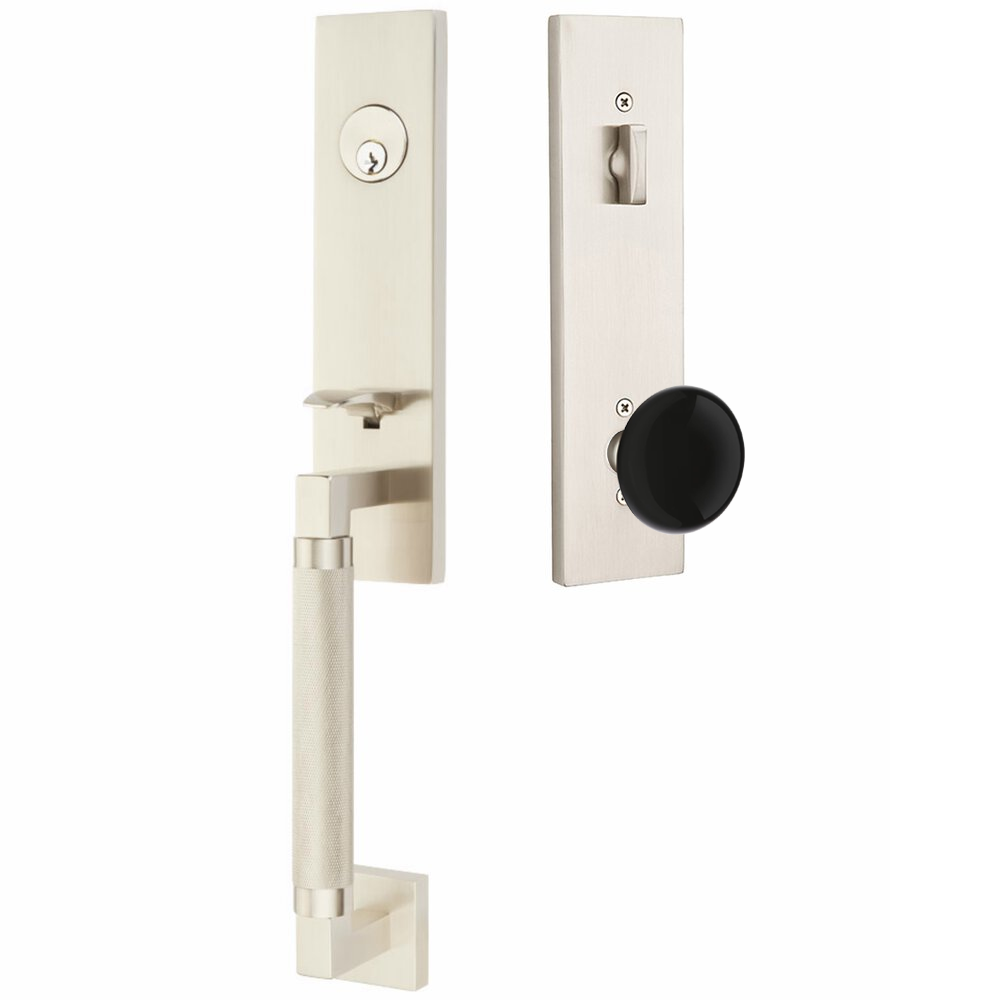 Emtek Hercules Knurled Tubular Entry Set Sectional with Ebony Porcelain Knob