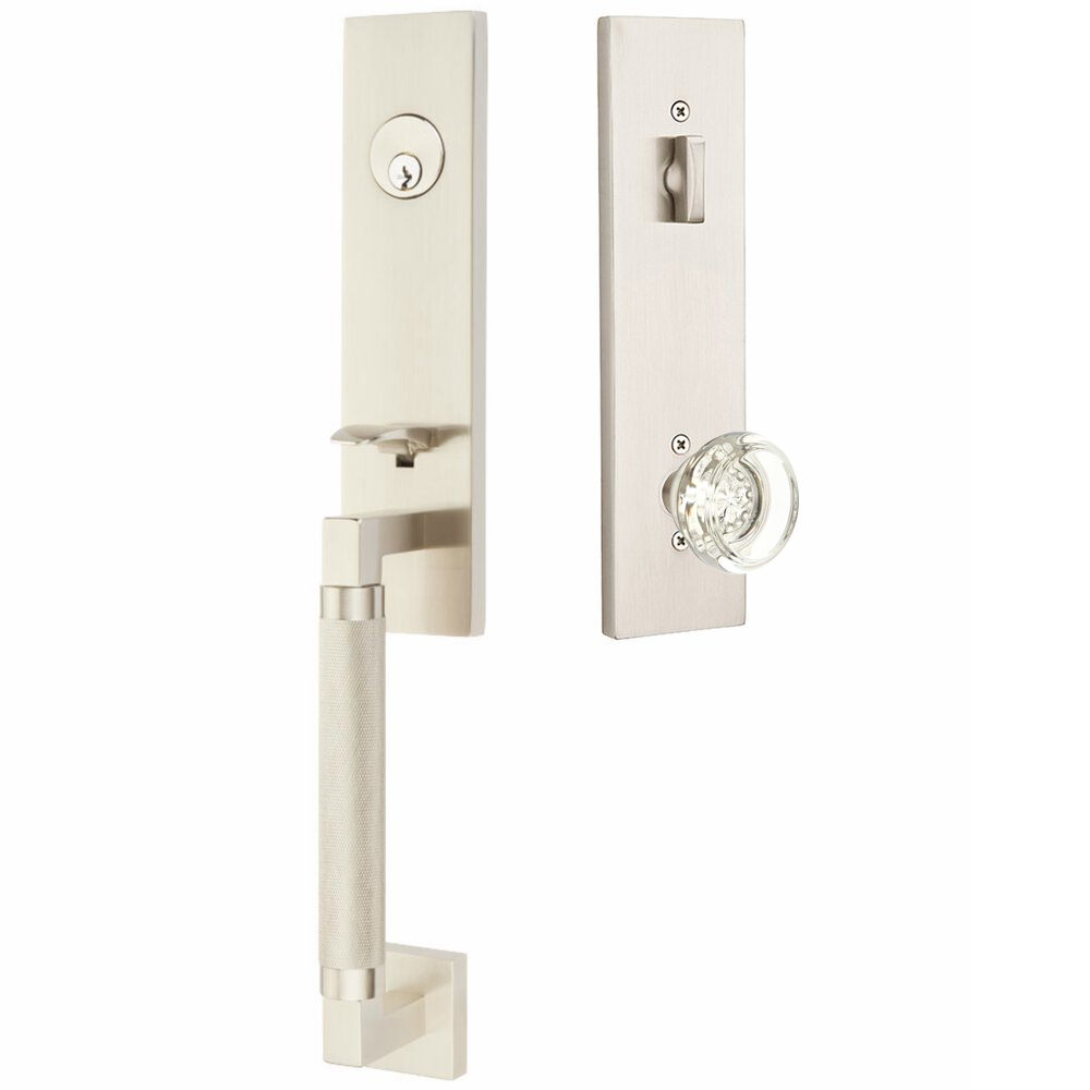 Emtek Hercules Knurled Tubular Entry Set Sectional with Georgetown Glass Knob