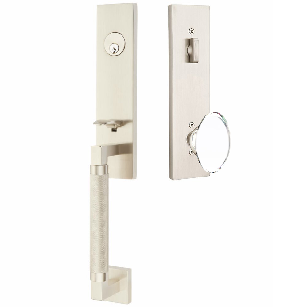 Emtek Hercules Knurled Tubular Entry Set Sectional with Hampton Glass Knob