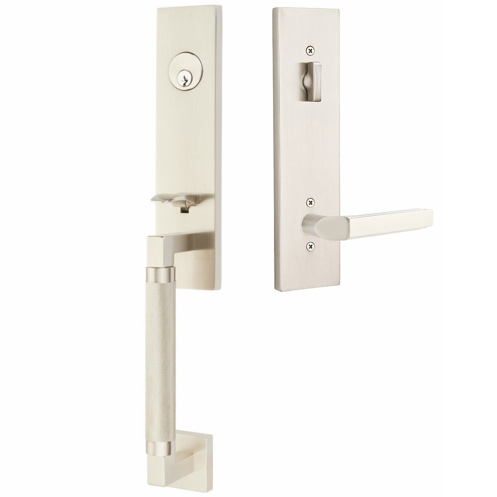 Emtek Hercules Knurled Tubular Entry Set Sectional with Milano Lever