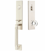 Emtek Hercules Knurled Tubular Entry Set Sectional with Modern Disc Glass Knob