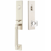 Emtek Hercules Knurled Tubular Entry Set Sectional with Modern Square Glass Knob