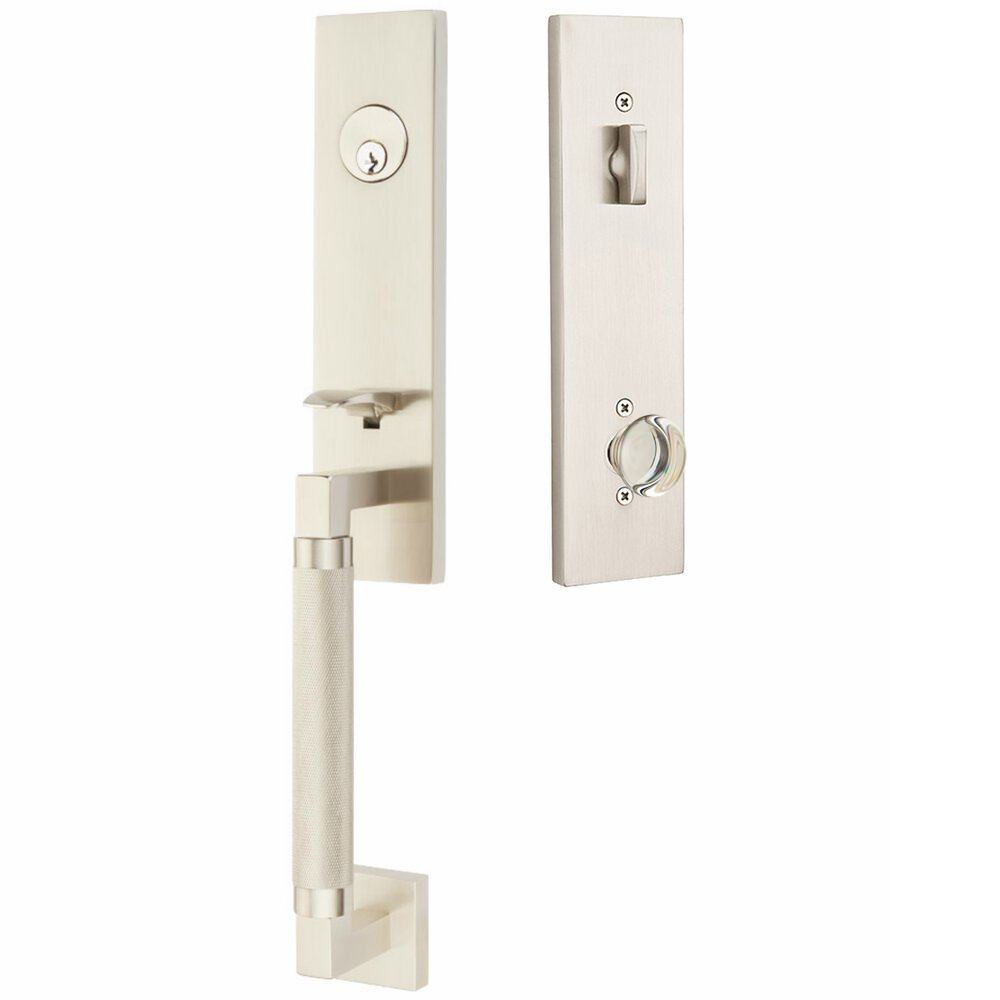 Emtek Hercules Knurled Tubular Entry Set Sectional with Providence Glass Knob