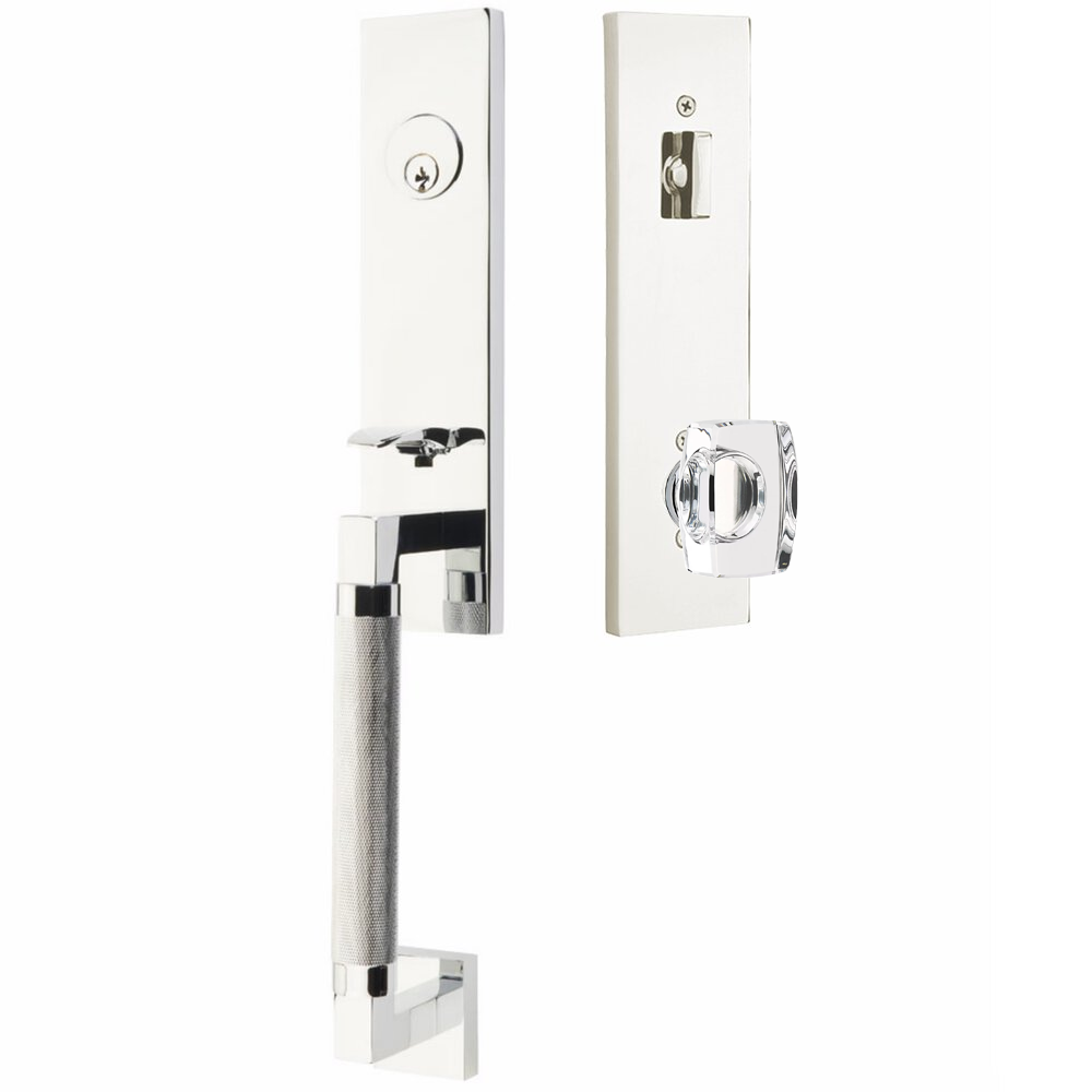 Emtek Hercules Knurled Tubular Entry Set Sectional with Windsor Glass Knob