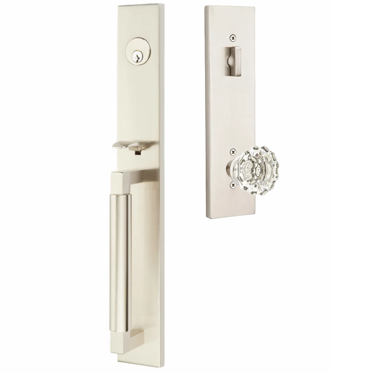 Emtek Hercules Smooth Tubular Entry Set Full Length with Astoria Glass Knob