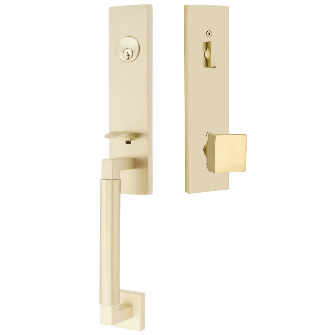 Emtek Hercules Smooth Tubular Entry Set Monolithic with Square Knob