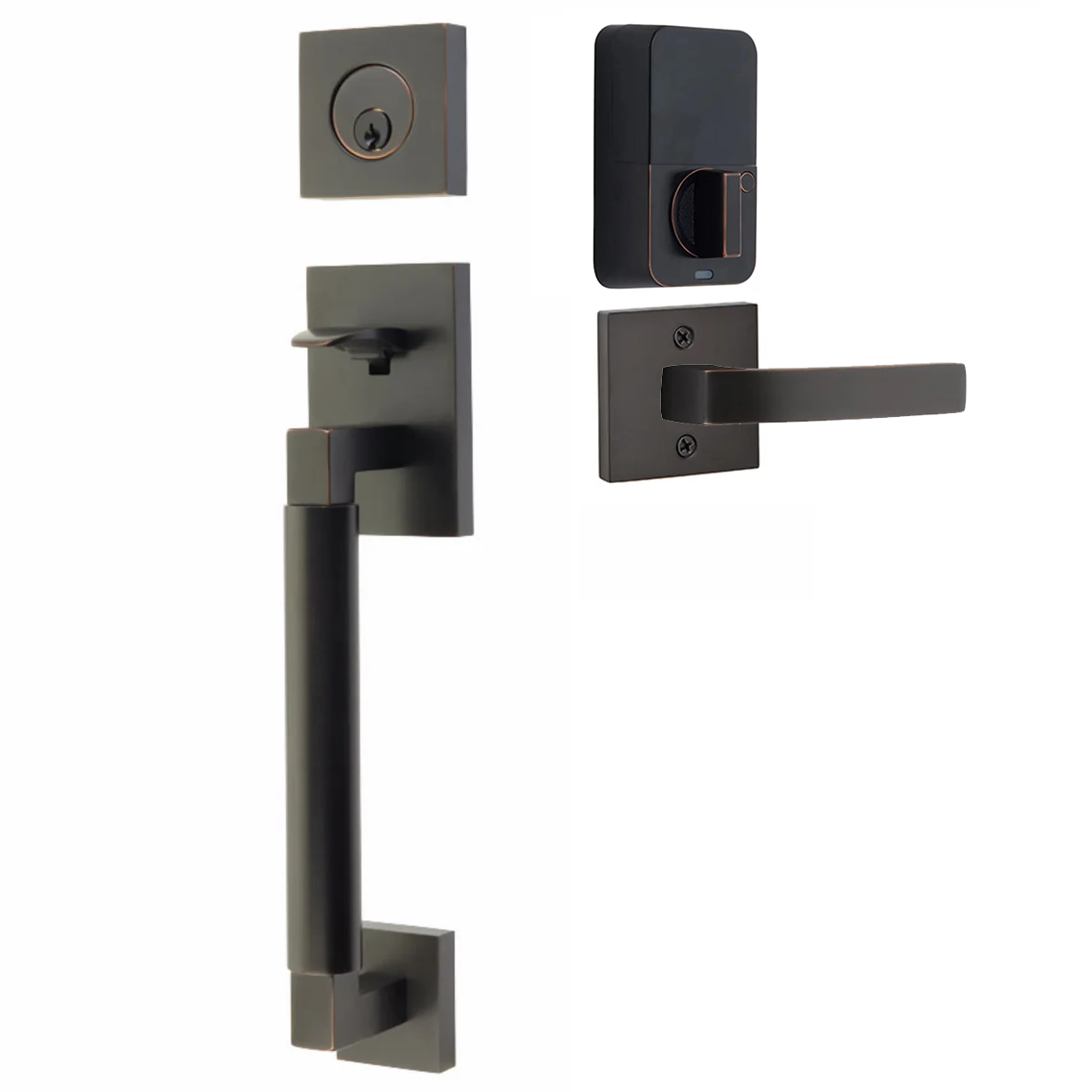 Emtek Hercules Smooth Tubular Entry Set Sectional with Breslin Lever
