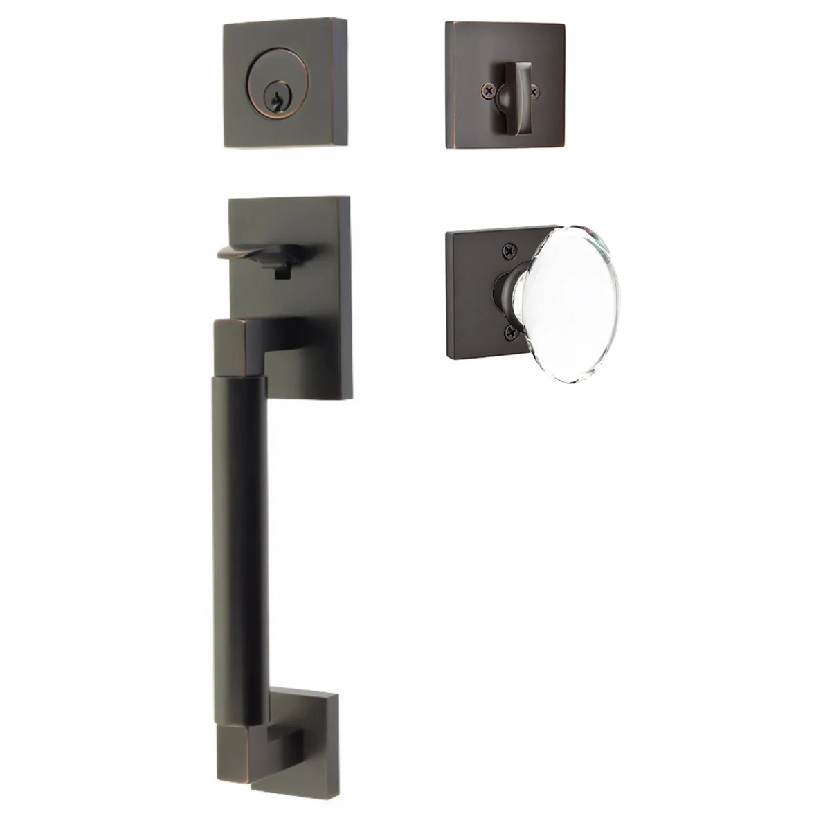 Emtek Hercules Smooth Tubular Entry Set Sectional with Hampton Glass Knob