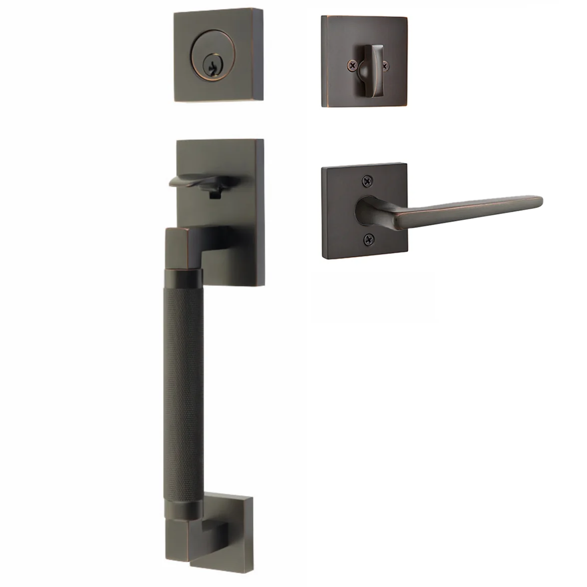 Emtek Hercules Smooth Tubular Entry Set Sectional with Hermes Lever