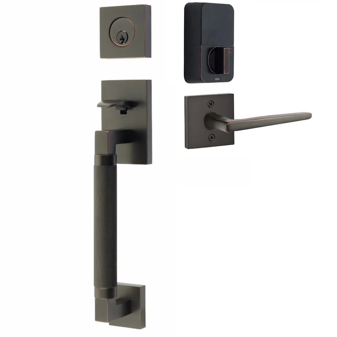 Emtek Hercules Smooth Tubular Entry Set Sectional with Hermes Lever