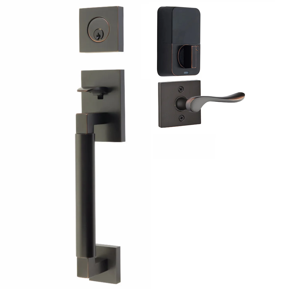 Emtek Hercules Smooth Tubular Entry Set Sectional with Luzern Lever