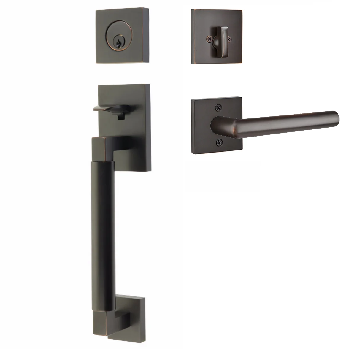 Emtek Hercules Smooth Tubular Entry Set Sectional with Stuttgart Lever