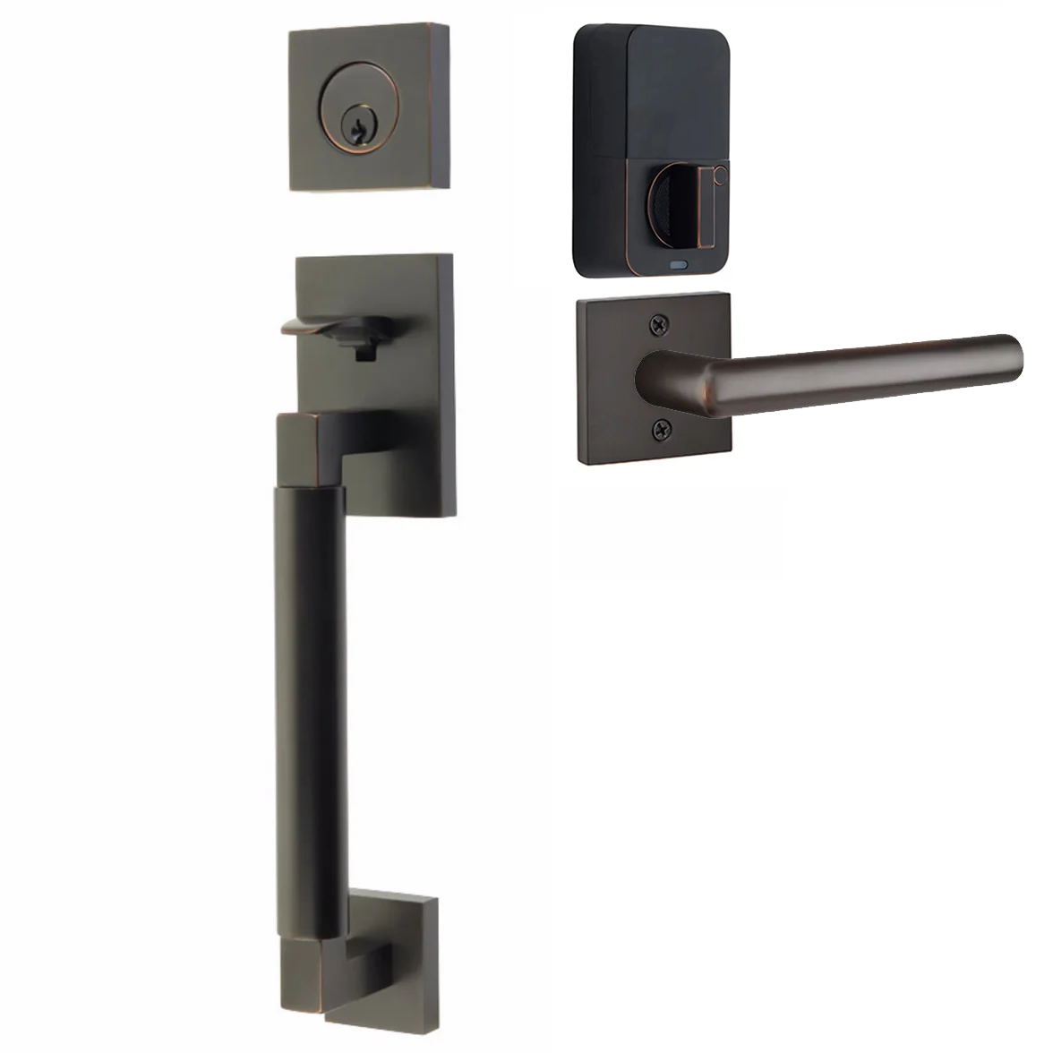 Emtek Hercules Smooth Tubular Entry Set Sectional with Stuttgart Lever