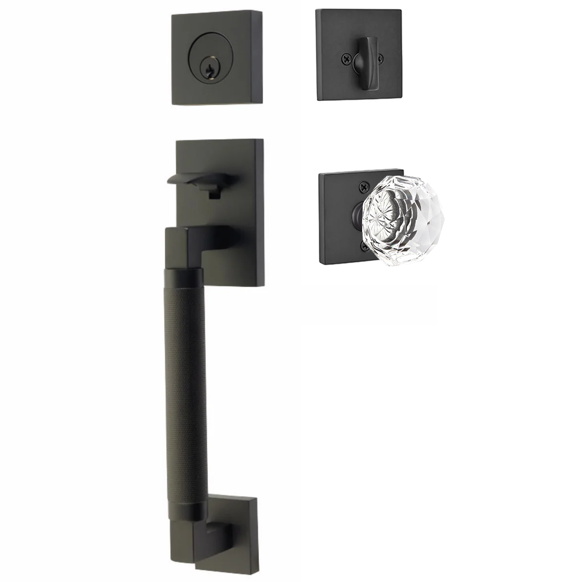 Emtek Hercules Smooth Tubular Entry Set Sectional with Diamond Glass Knob