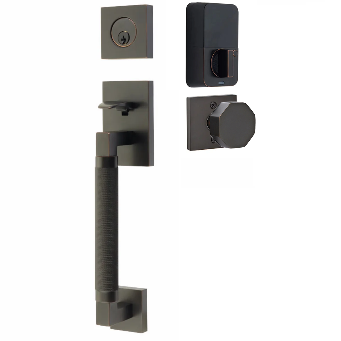 Emtek Hercules Smooth Tubular Entry Set Sectional with Octagon Knob