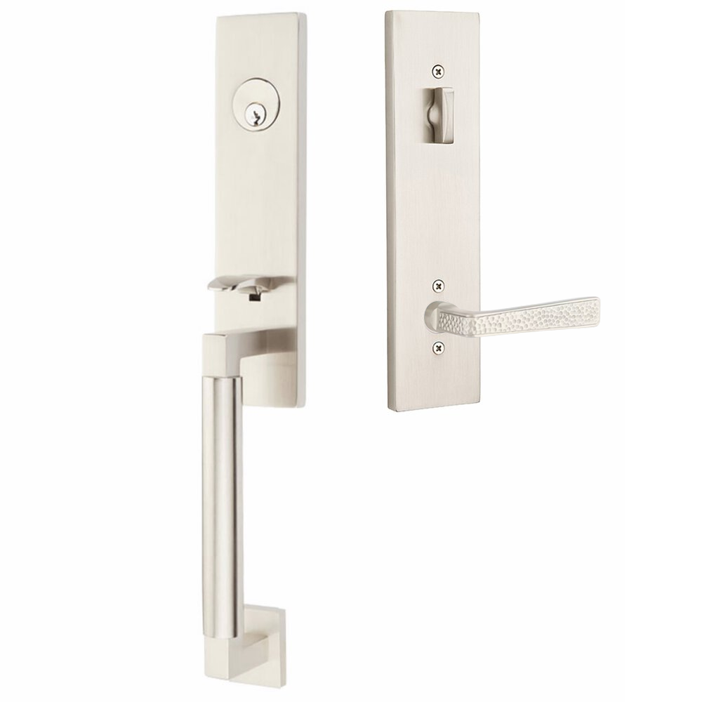 Emtek Hercules Smooth Tubular Entry Set Monolithic with Hammered Lever