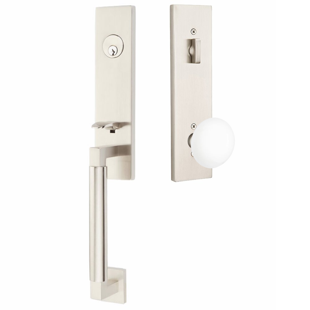 Emtek Hercules Smooth Tubular Entry Set Monolithic with Ice White Porcelain Knob