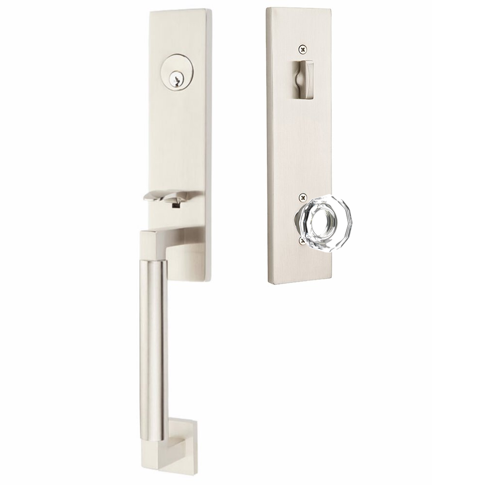 Emtek Hercules Smooth Tubular Entry Set Monolithic with Lowell Glass Knob