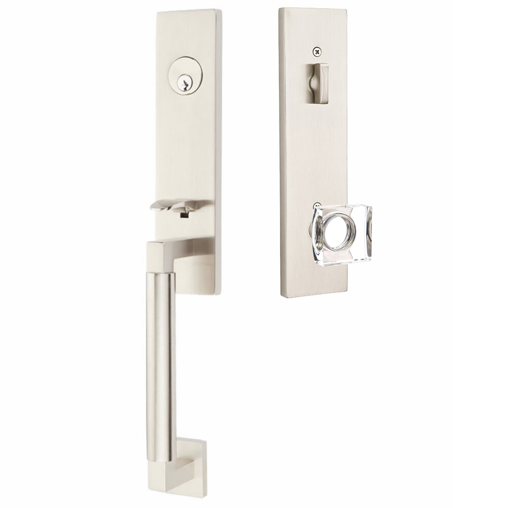Emtek Hercules Smooth Tubular Entry Set Monolithic with Modern Square Glass Knob