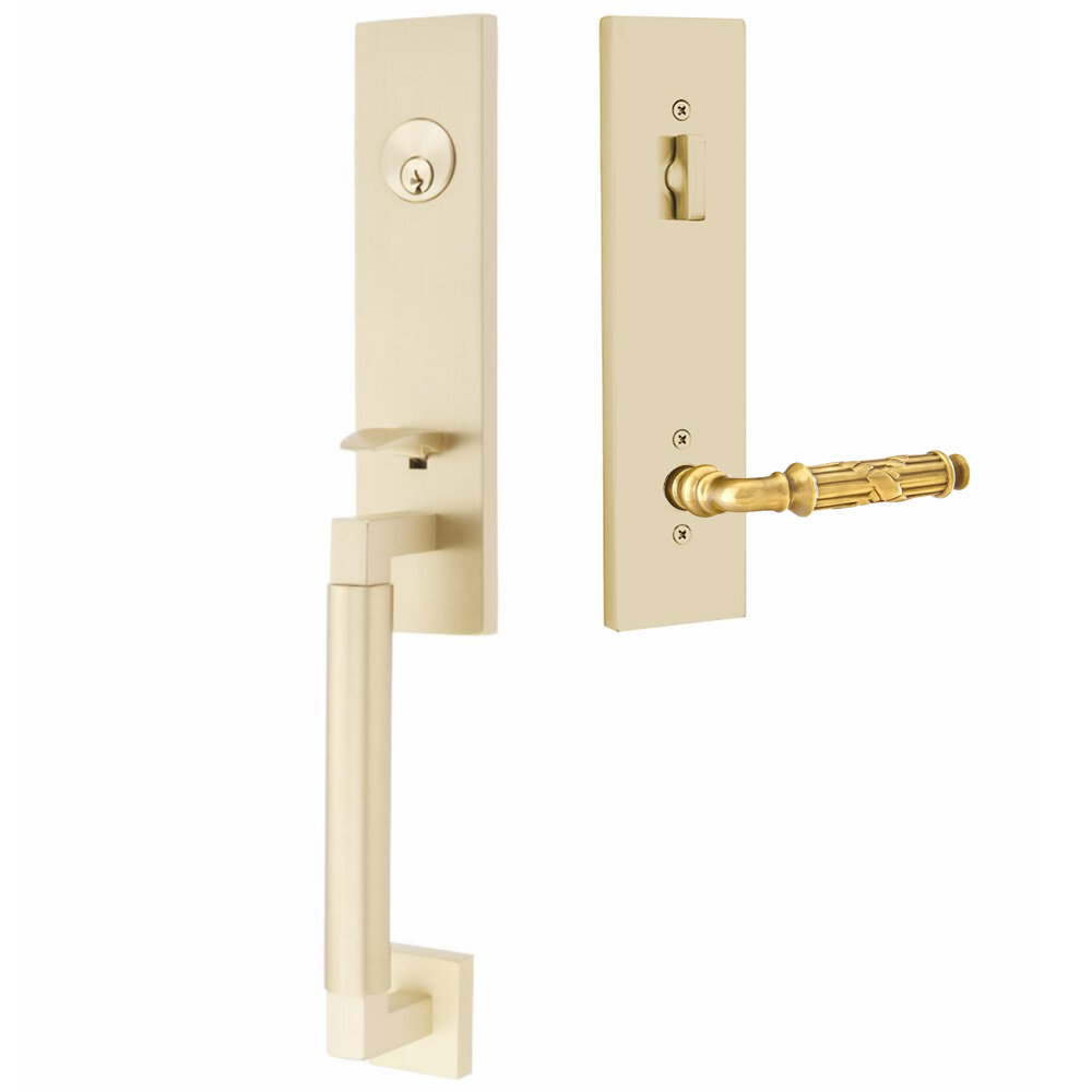 Emtek Hercules Smooth Tubular Entry Set Monolithic with Ribbon & Reed Lever